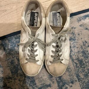 Golden Goose Superstar White Sneakers with Gray Laces